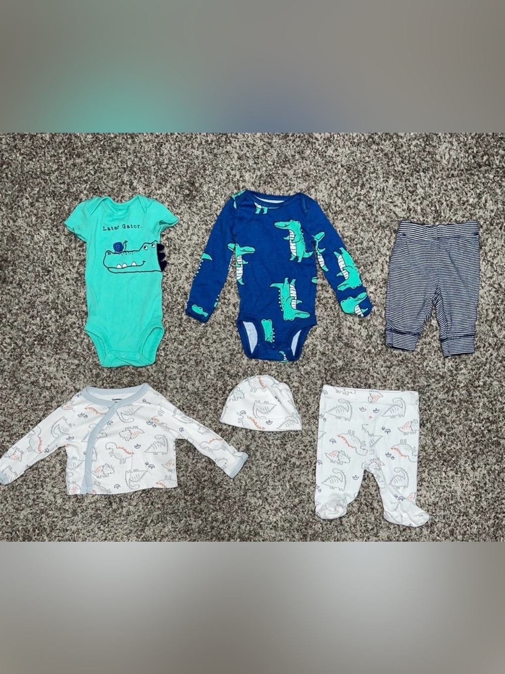 2 FOR 1 MATCHING OUTFITS: Gerber 3 piece Dinosaur Set AND 3 Piece Alligator Set.